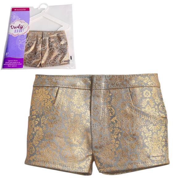 American Girl Doll Uptown Shorts Gold Silver w/ Outfit Hanger Truly Me New Pkg - Picture 2 of 7